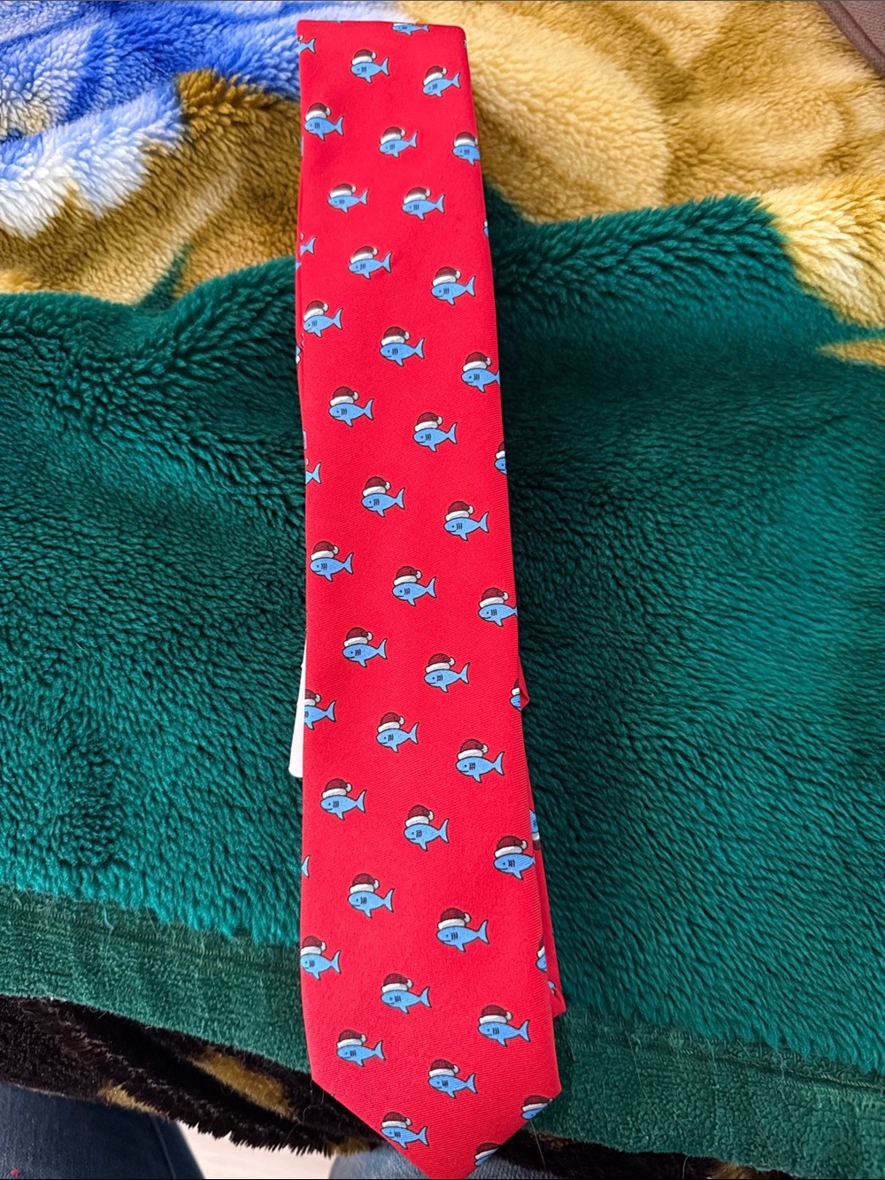 Chaps Red Tie with Blue Shark Motif